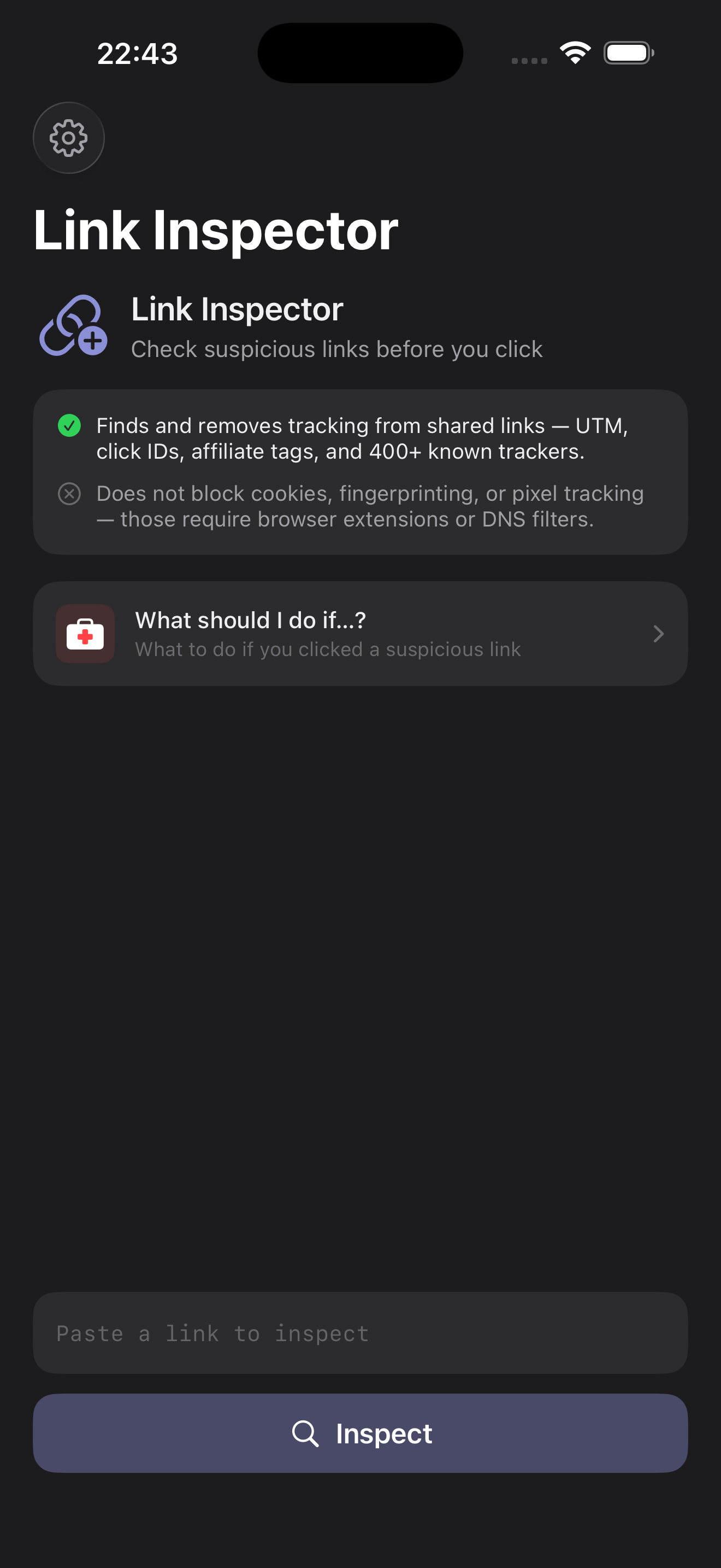 Link Inspector home screen
